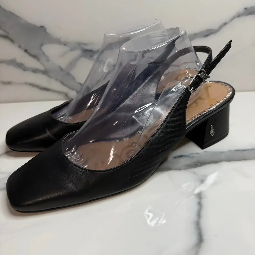 Sam Edelman Women's Black Leather Terra Slingback Pumps Sz 10 Classic Minimalist - Picture 3 of 5